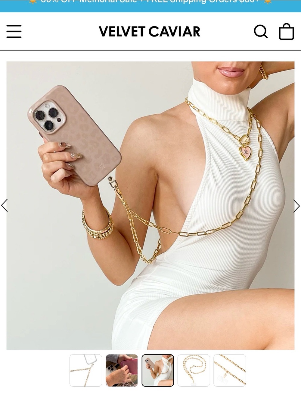 Velvet Caviar Gold Phone Chain Strap - no case insert*